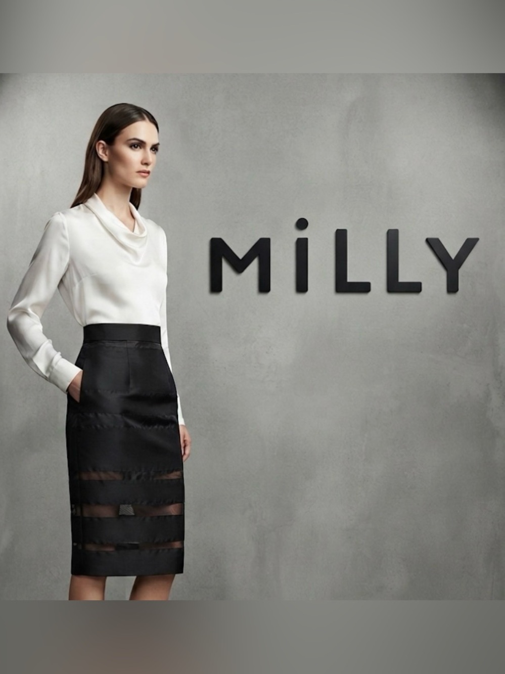 New $295 Authentic Gorgeous Milly designer black skirt sz 4